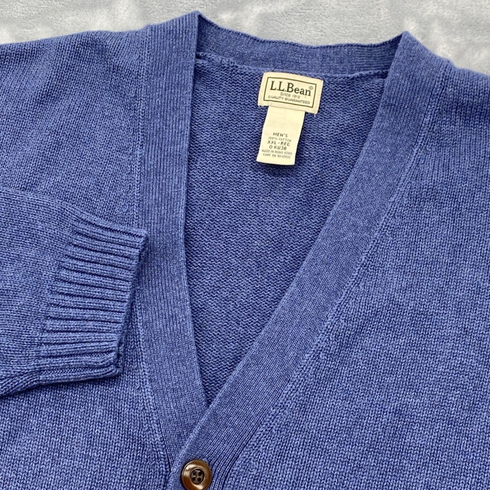 LL Bean Sweater Mens 2XL Blue Mariner Shaker VNeck Cotton Cardigan Grandpa 0KU38